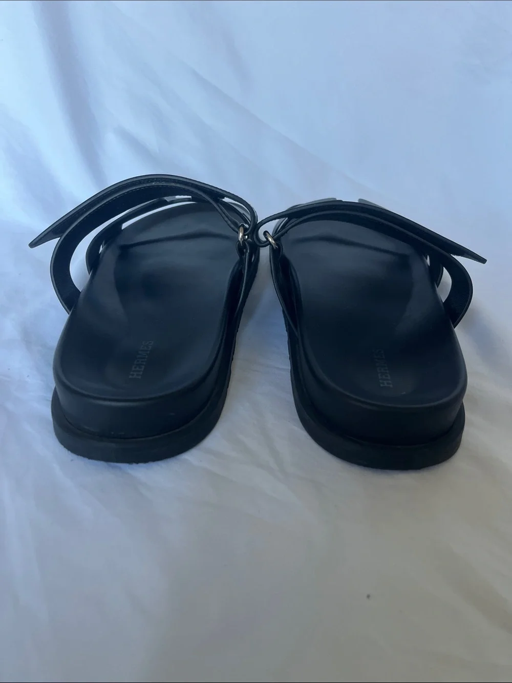 HERMES Men’s Chypre Sandals Black Leather 43 US 10